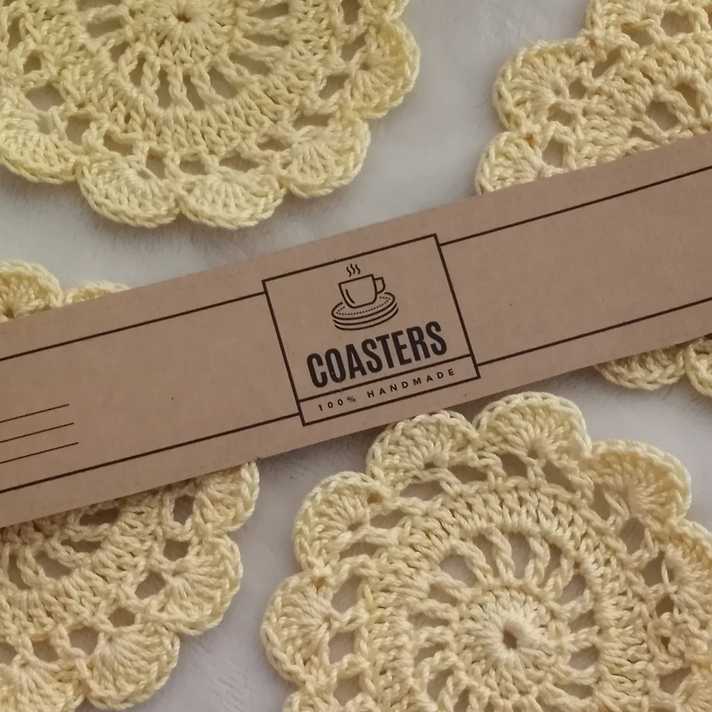 Crochet doily coaster set 4pc, handmade by seller cottage aesthetic, retro - Picture 5 of 15
